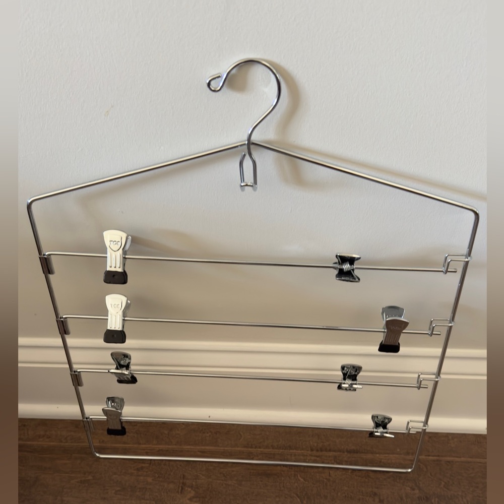 The Container Store Chrome Metal  4-Tier Swing Arm  Skirt Hangers